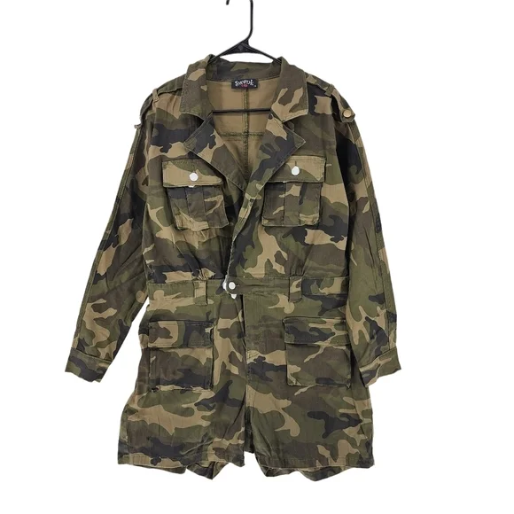 Swank Women's Plus Commander Camo Long Sleeve Romper- 1X - Picture 2 of 6
